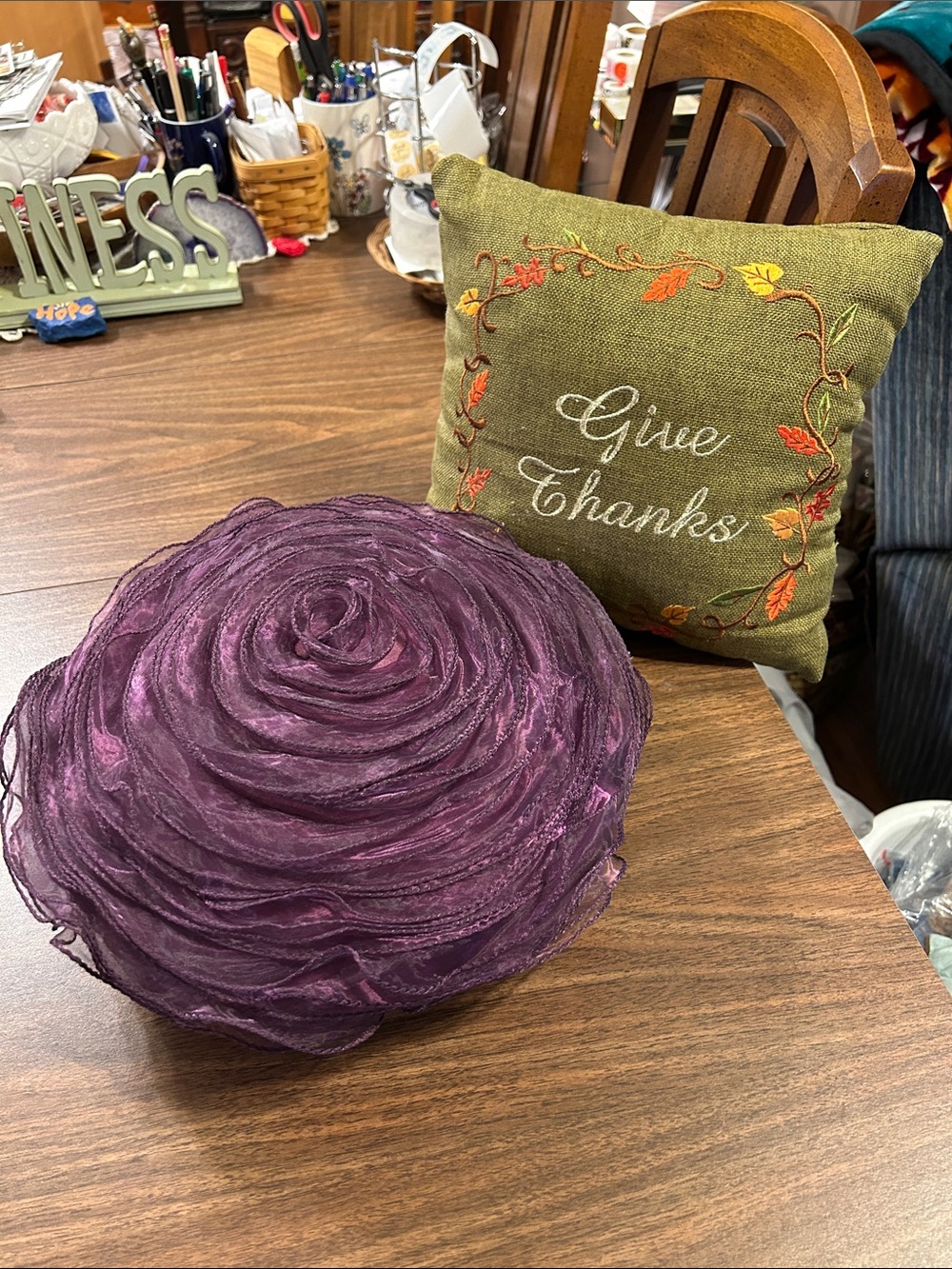 Decorative Purple Rosette Pillow Cover - Give Thanks Accent